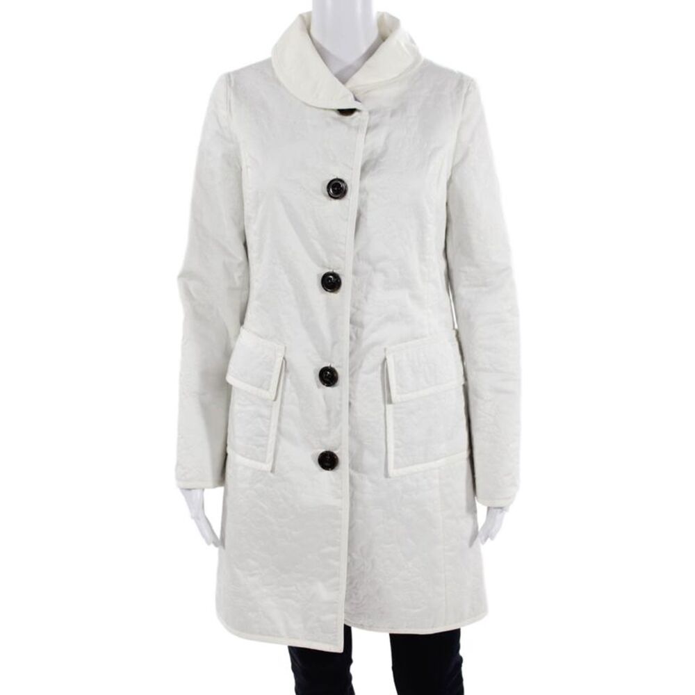 Elizabeth McKay Women Quilted Overcoat White Button Mock Neck Size 2